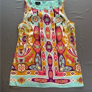 Nicole by Nicole Miller Retro Floral Resort Embellished Neckline Blouse